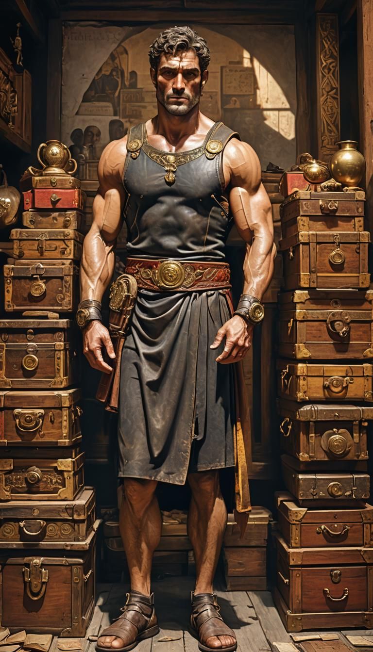 Imposing Roman Merchant in a Bustling Market