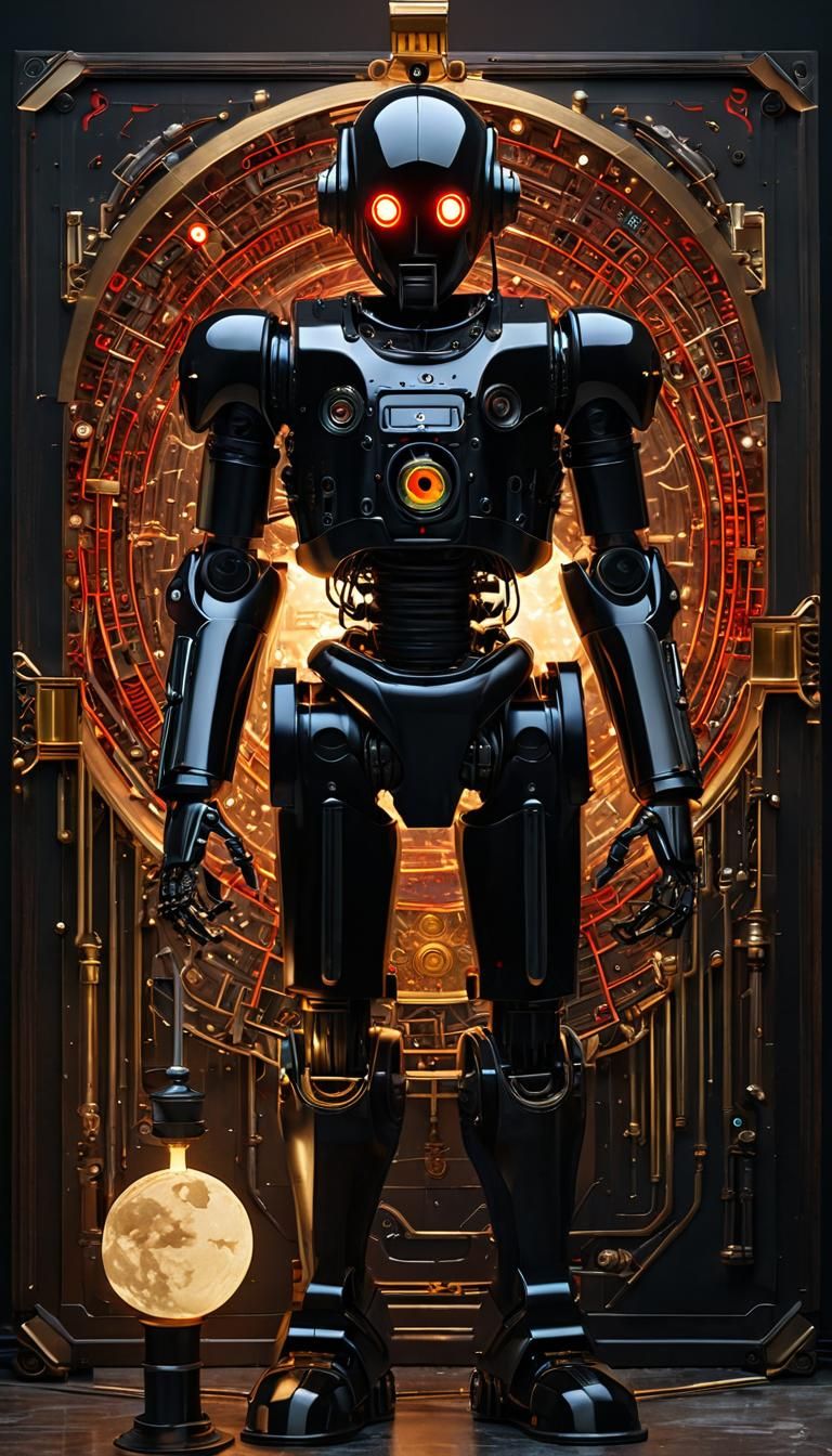 Cyberpunk Robot in Lunar Landscape