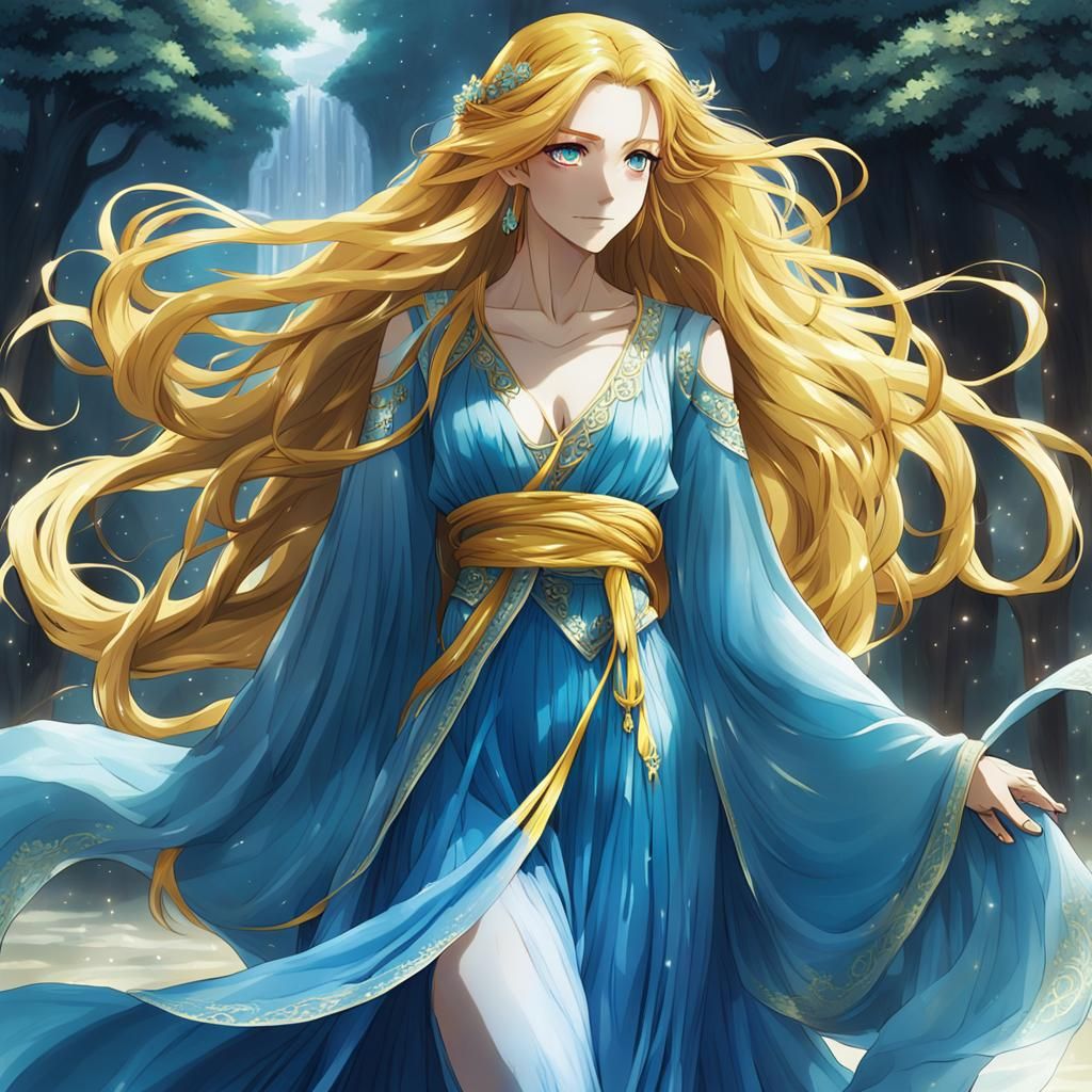 Anime Style Portrait of a Beautiful Woman in Blue