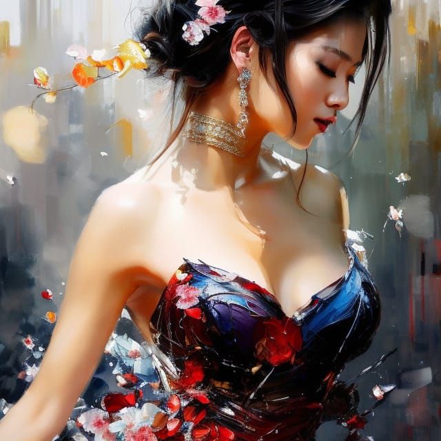 Attractive Woman in Tokyo, Retro Art Style