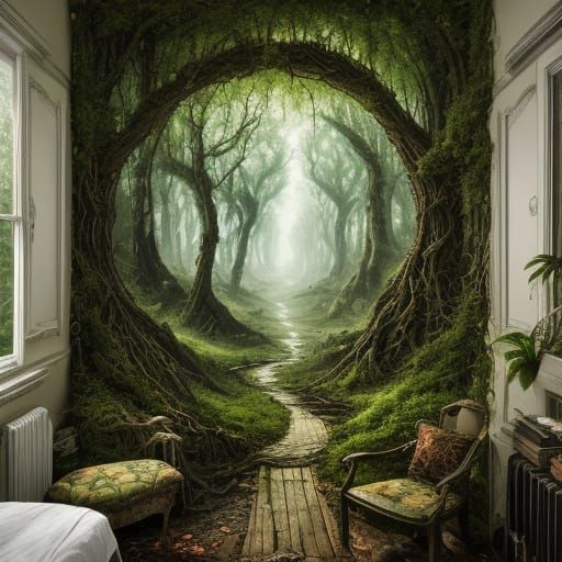 Mythical Forest Portal in Bedroom Wall