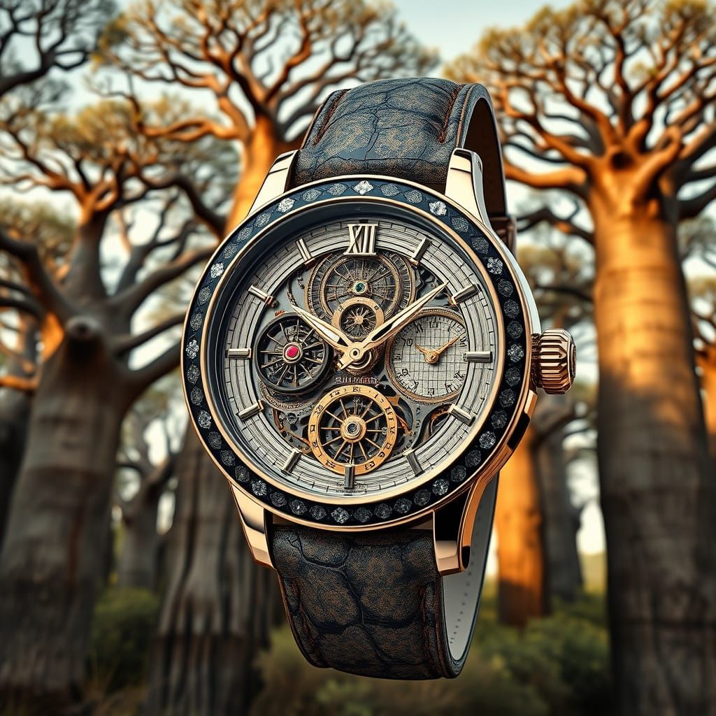 Luxurious Women's Watch with Exposed Mechanisms and Baobab D...