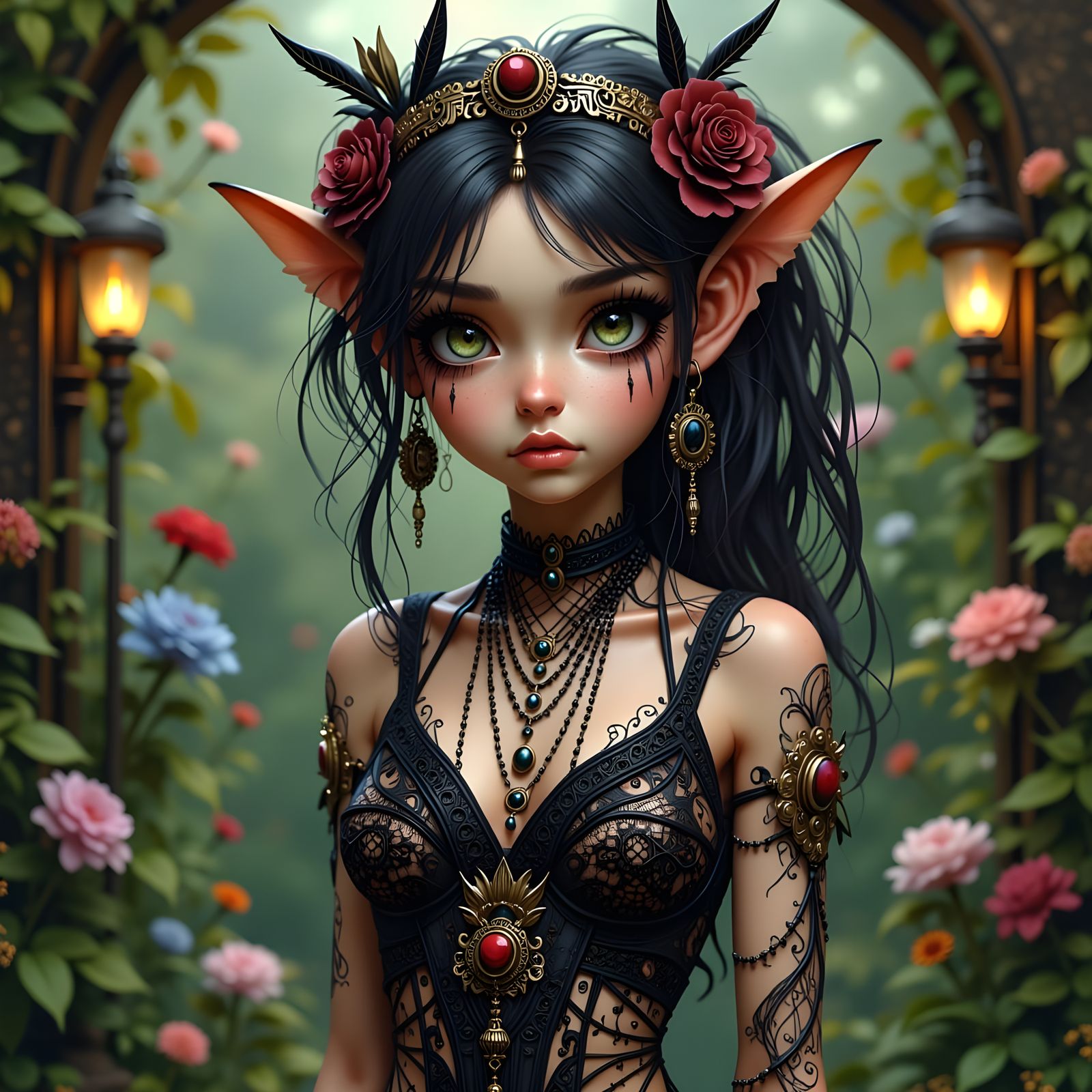 Anime Female in Fantasy Garden, Octane Render