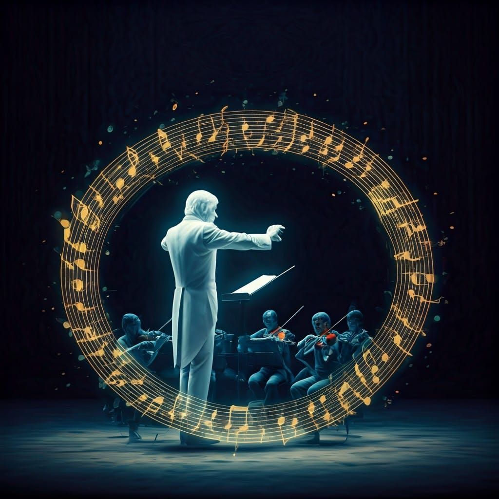 Ethereal Conductor Leads Celestial Orchestra in Cinematic Ma...