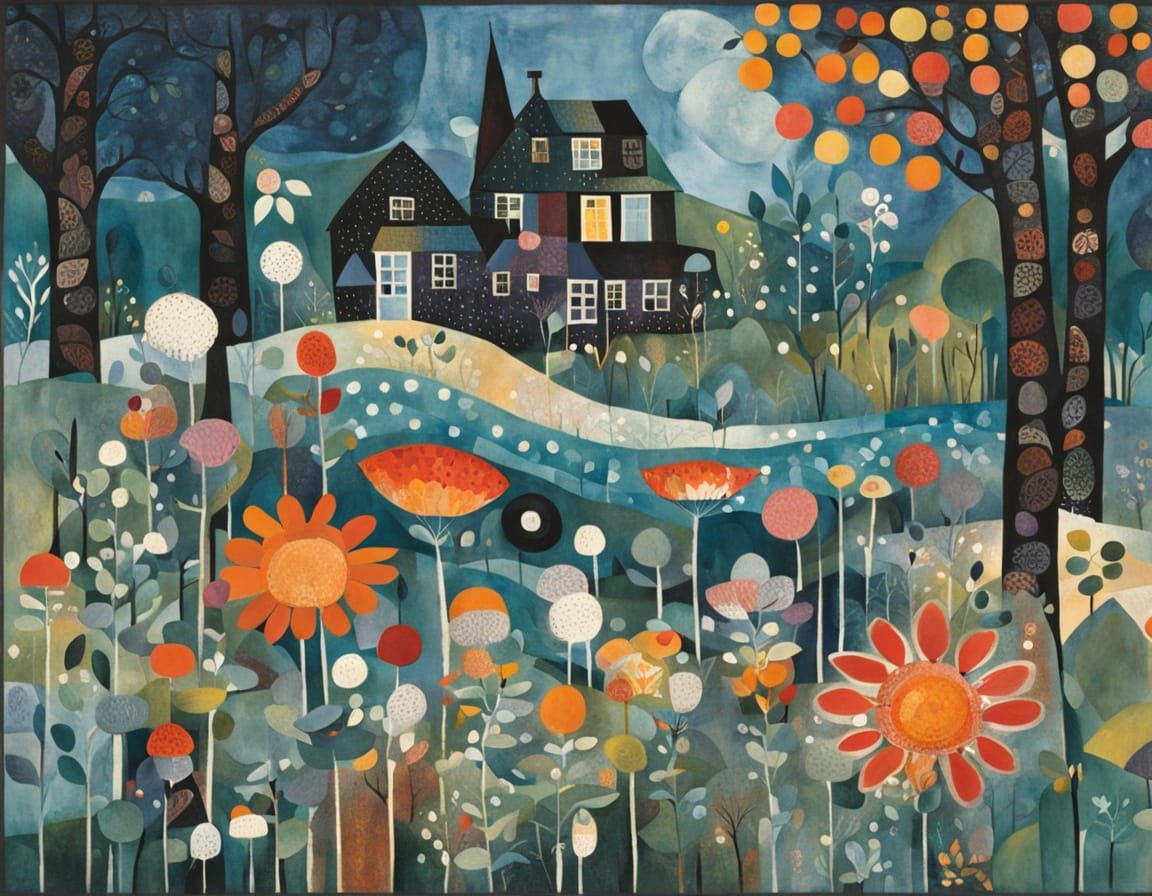 Surreal Winter Garden Blooms in Expressive, Intricate Style