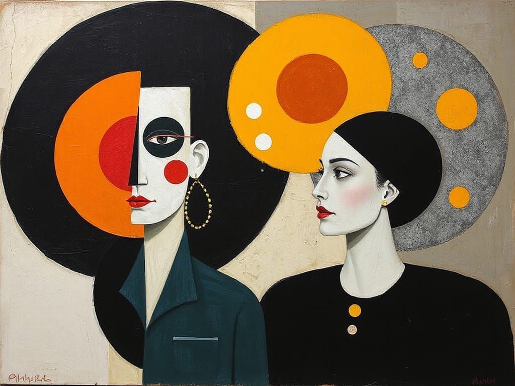 Abstract Couple Inspired by Miró, O'Keeffe, and Klint