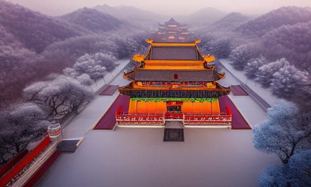 Beijing Palace Overhead View in Digital Art Style