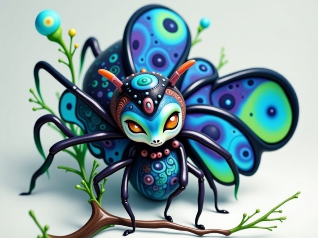 Iridescent Ladybug Alien in Whimsical Dreamscape