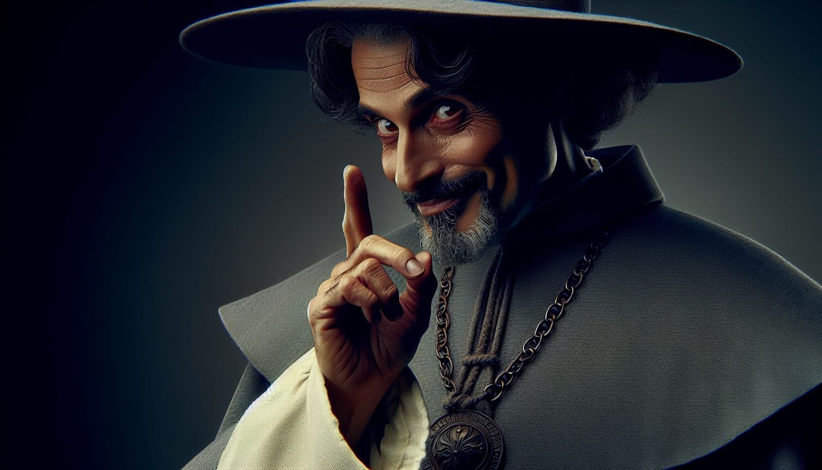 Dominican Inquisitor Points Finger with Sadistic Smile