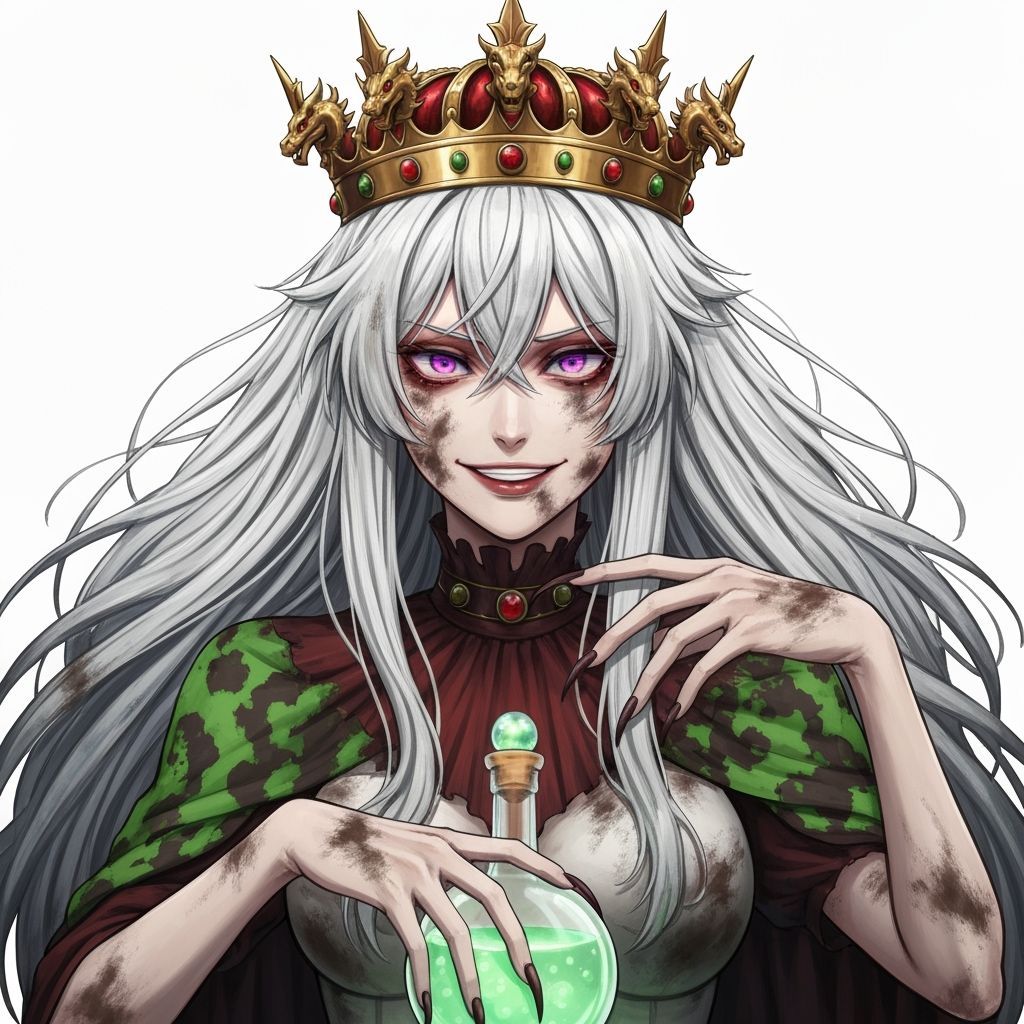 Messy Medieval Queen with Dragon Crown, Anime Style