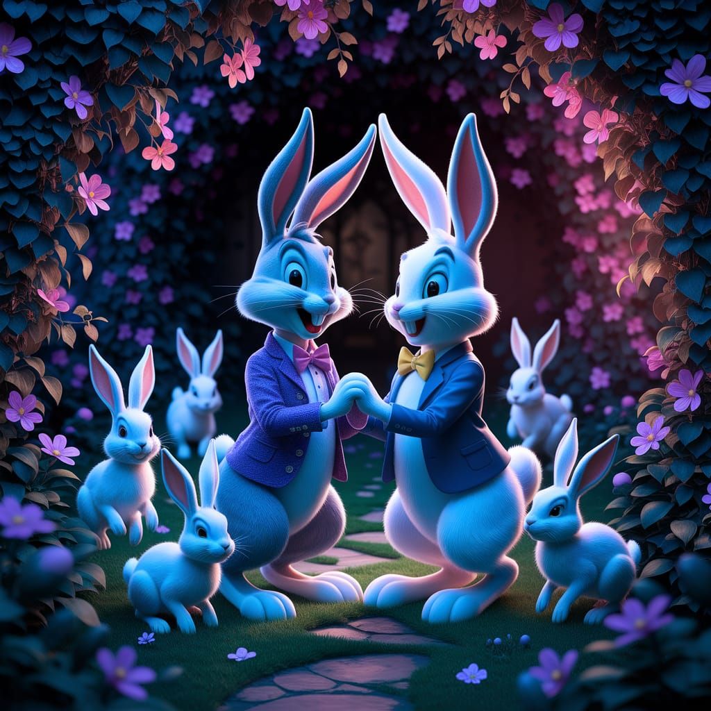 Dark Fantasy Garden Masterpiece with Bugs Bunny and Easter B...