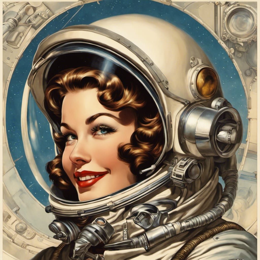 Dieselpunk Astronaut in Pin-Up Style, Full Body