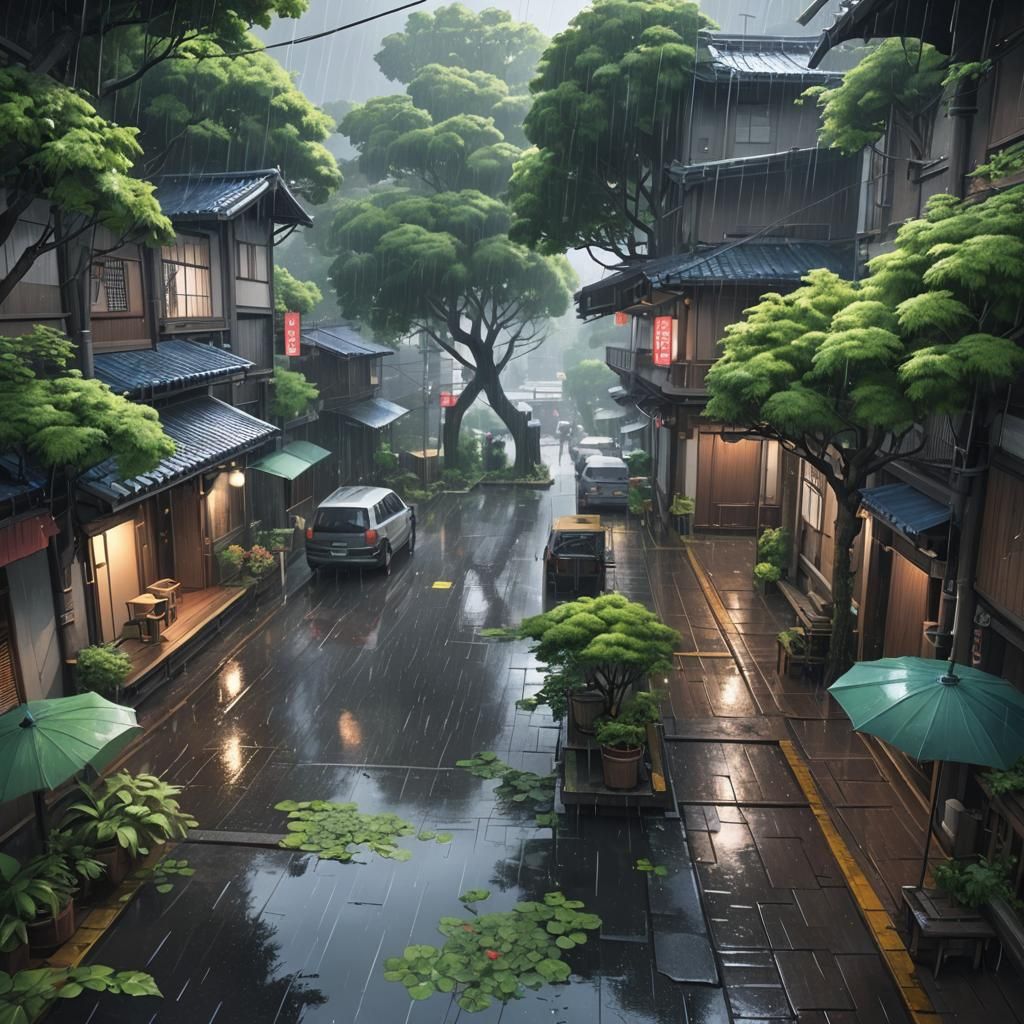 Anime Raining Scenery in 3D