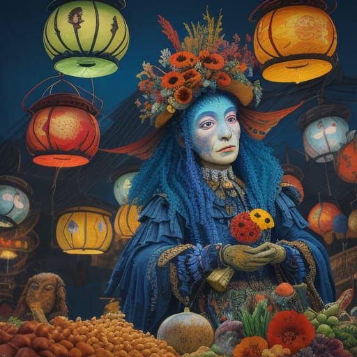 Surreal Still Life Market Scene in Vibrant Oil Painting Styl...