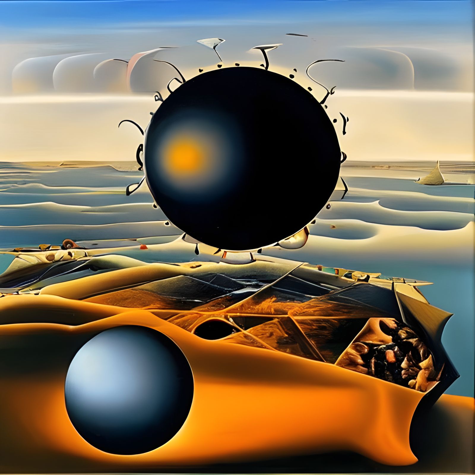 Surreal Dyson Sphere in Melting Oil Canvas