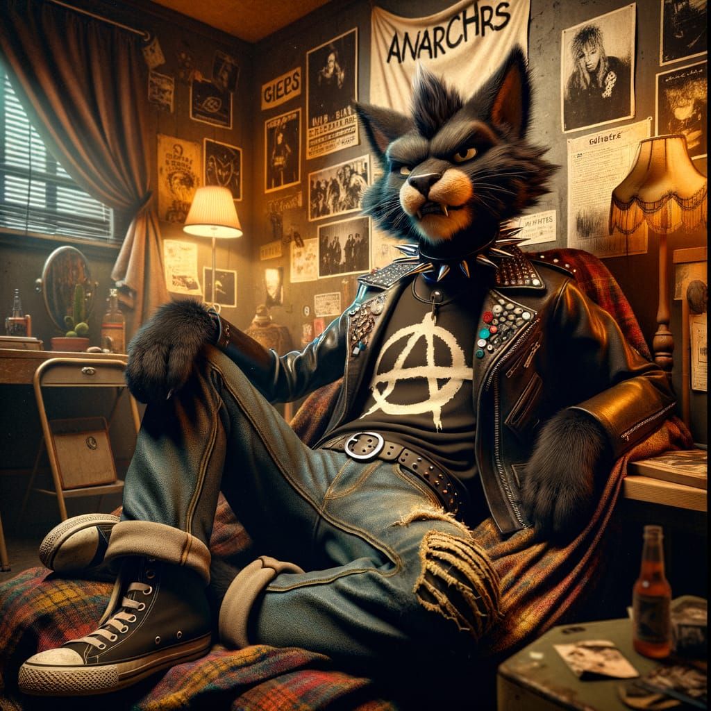 Rebellious Black Cat: 90s Gen X Punk Aesthetic