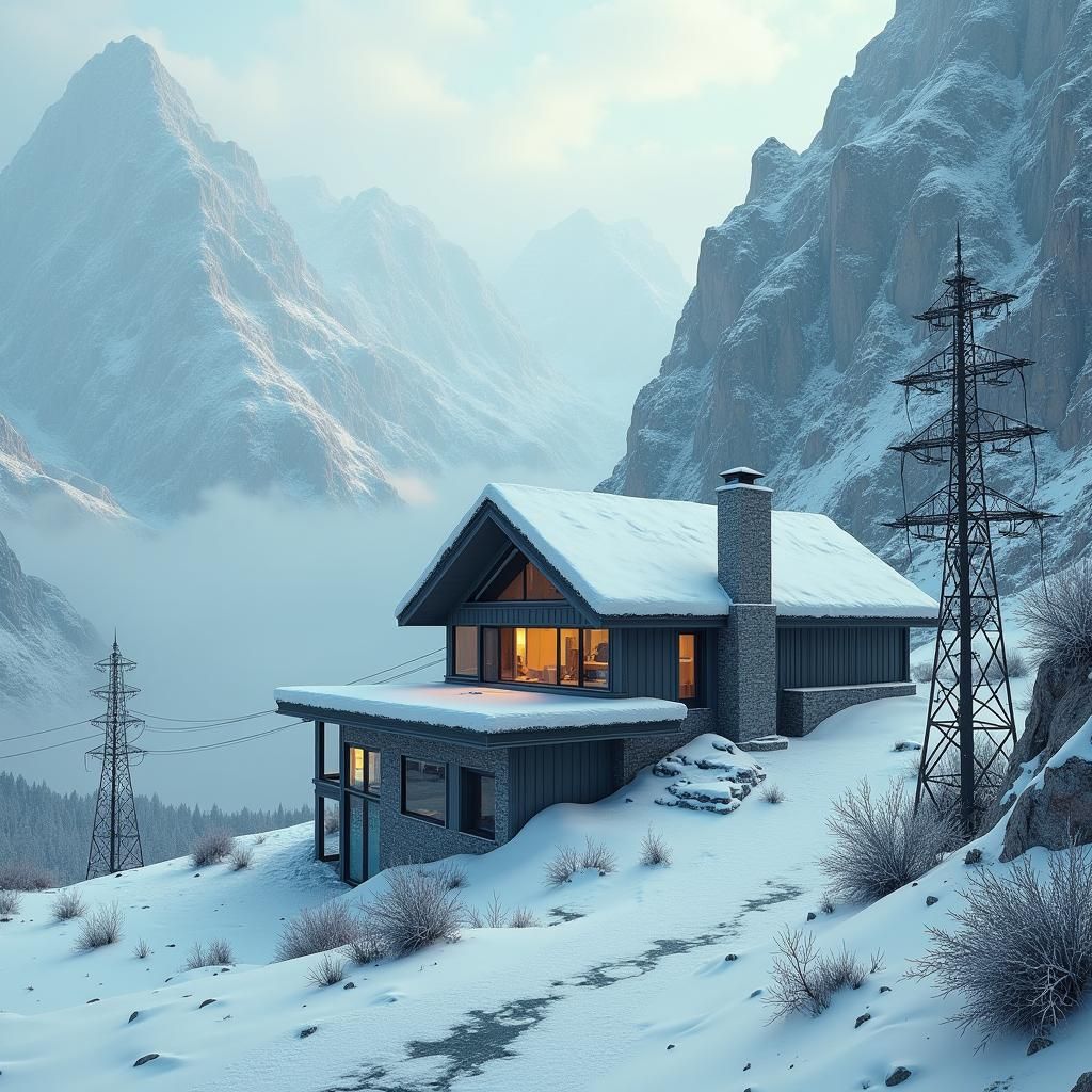 Mystical Villa in Icy Winter Landscape