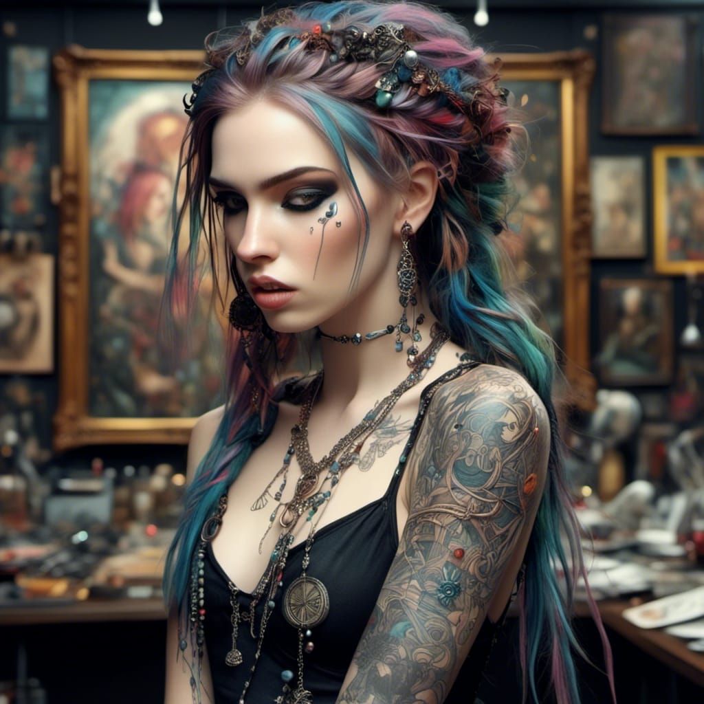 Art Nouveau Punk Artist in Studio