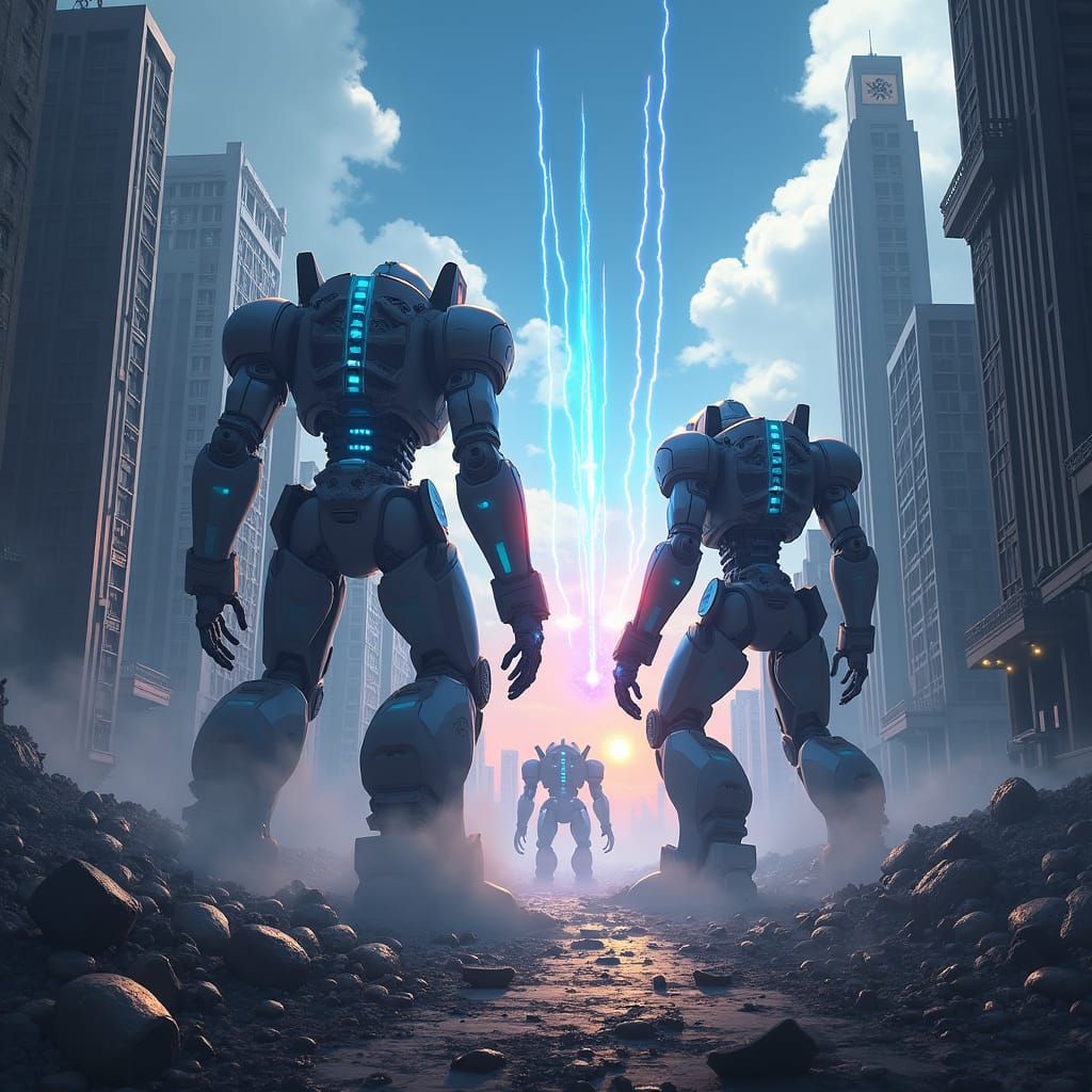 Futuristic Robot Laser War in Anime Style