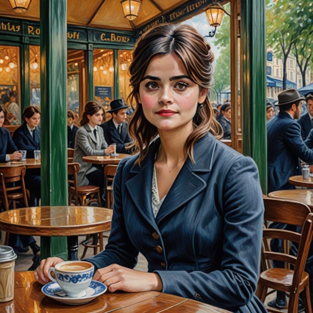 Paris Cafe Scene in Impressionist Style