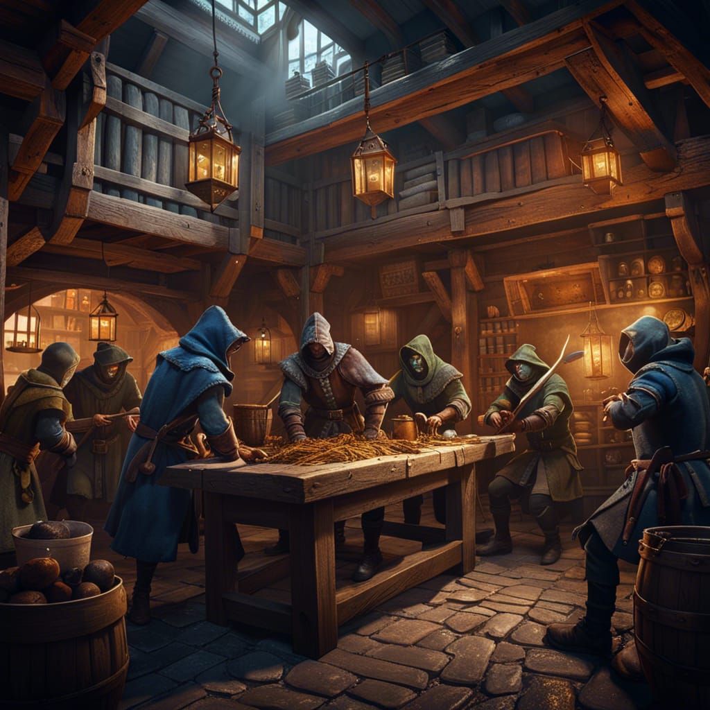 Medieval Robbers Plot Attack in Detailed Fantasy Art