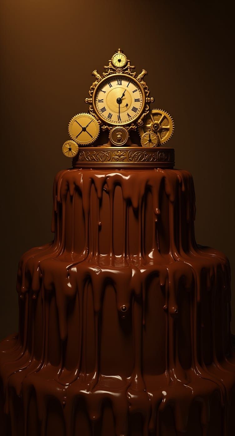 Clockwork Cake with Chocolate Waterfall, Steampunk Elements
