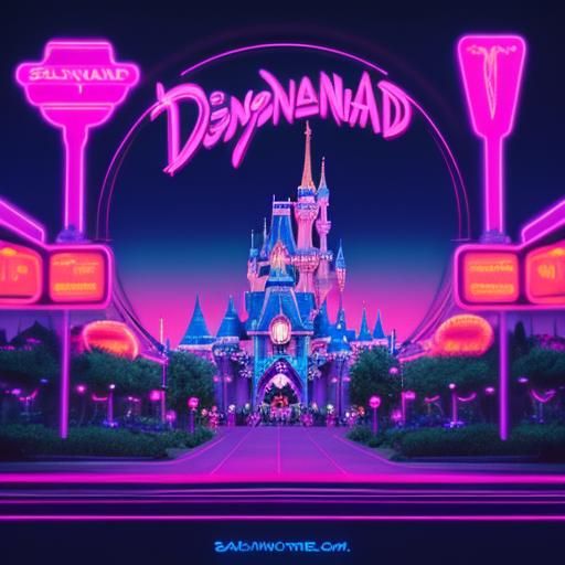 Disneyland in Synthwave Neon Retro Style