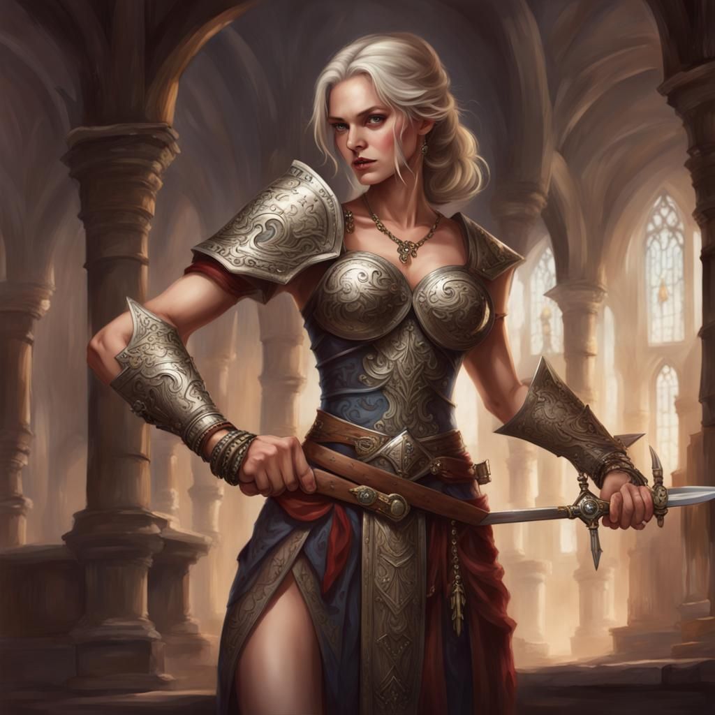 Female Warrior with Jeweled Sword, AI Enhanced