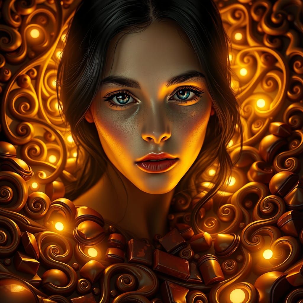 Chocolate Maze Portrait in Art Nouveau Style