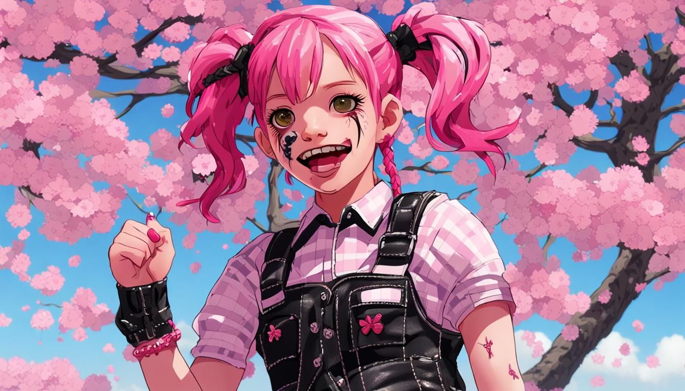 Punk Girl Rejects With Cherry Blossoms, Anime Style