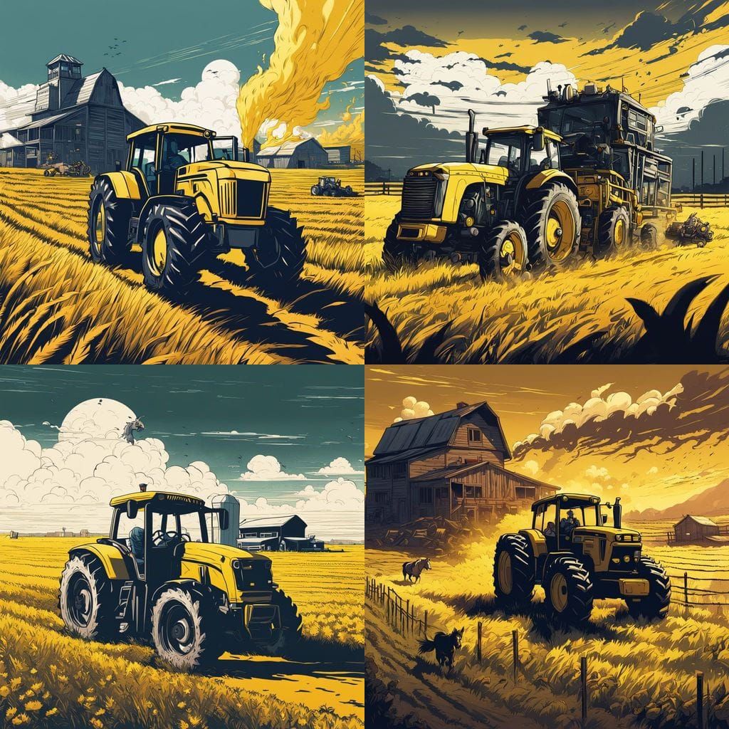 Cyberpunk Tractor Chases Horse in Apocalyptic Landscape