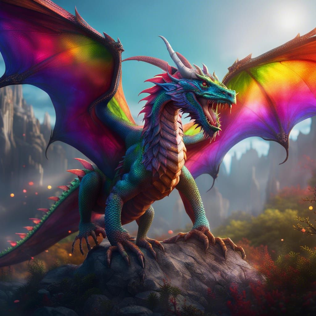 Rainbow Dragon Soaring Through the Universe