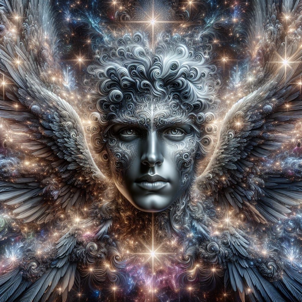 Hyperrealistic Angel Face Portrait with Shining Stars