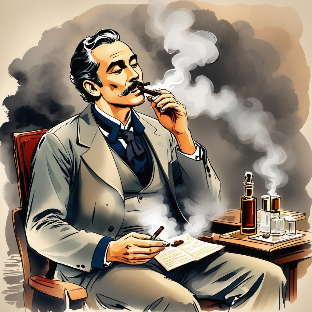 Mysterious Nighttime Scene with Cigar Smoke