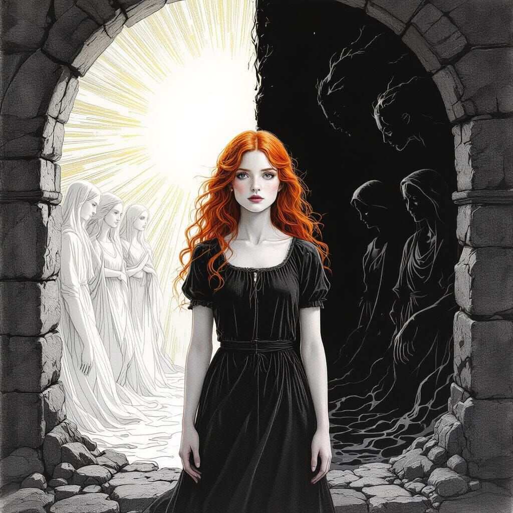 Red-Haired Woman at Light and Shadow Boundary