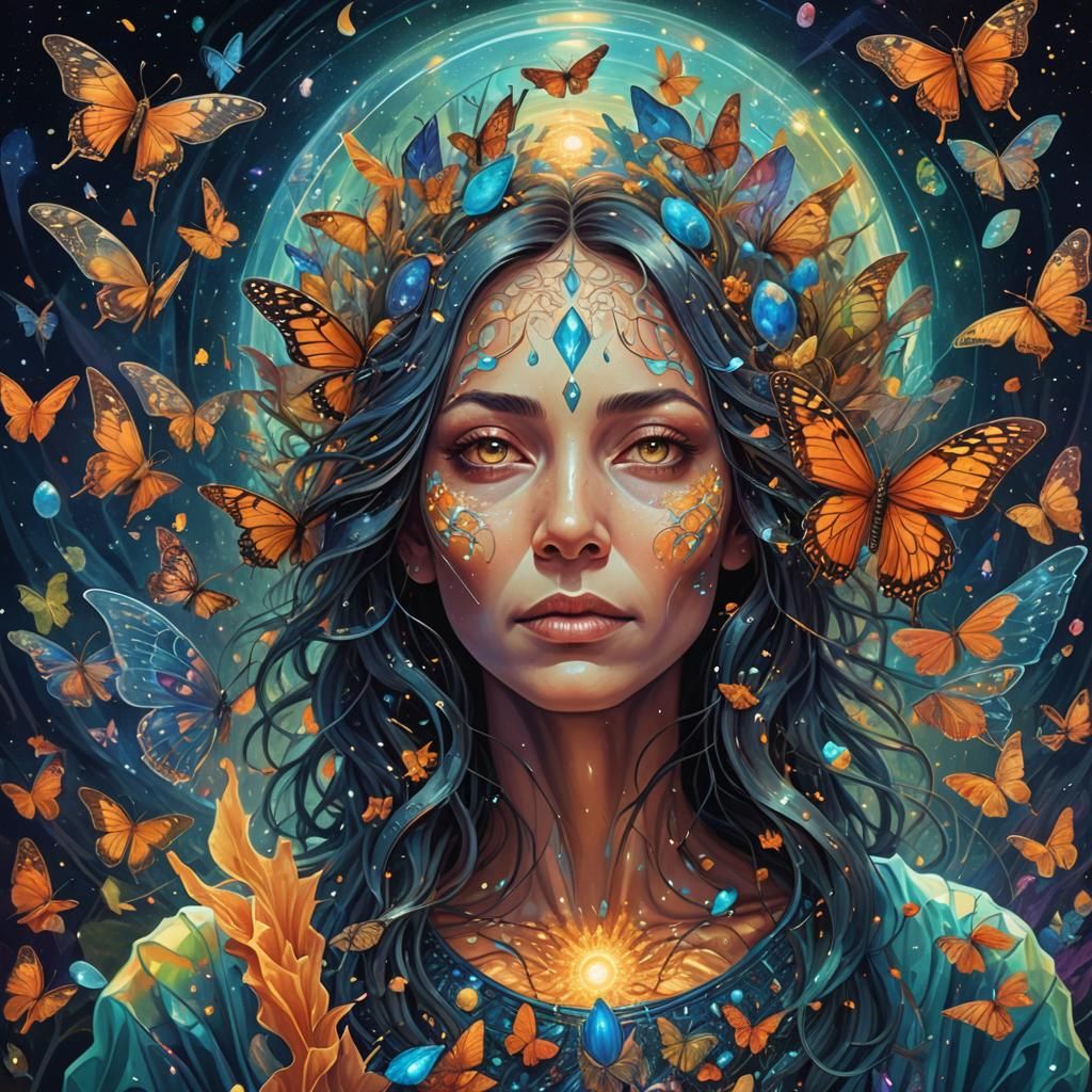 Metamorphosis: Middle-Aged Woman Emerges, Holographic Astral...