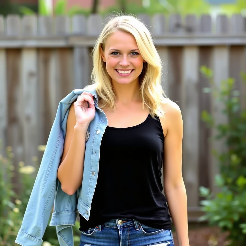 Blonde Woman Portrait in Relaxed Garden Scene