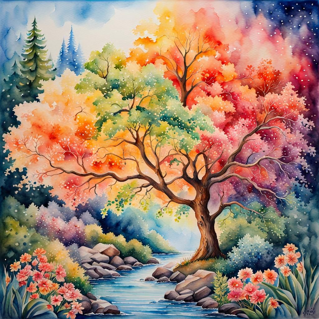 Intricately Detailed Watercolor Painting with Glowing Colors