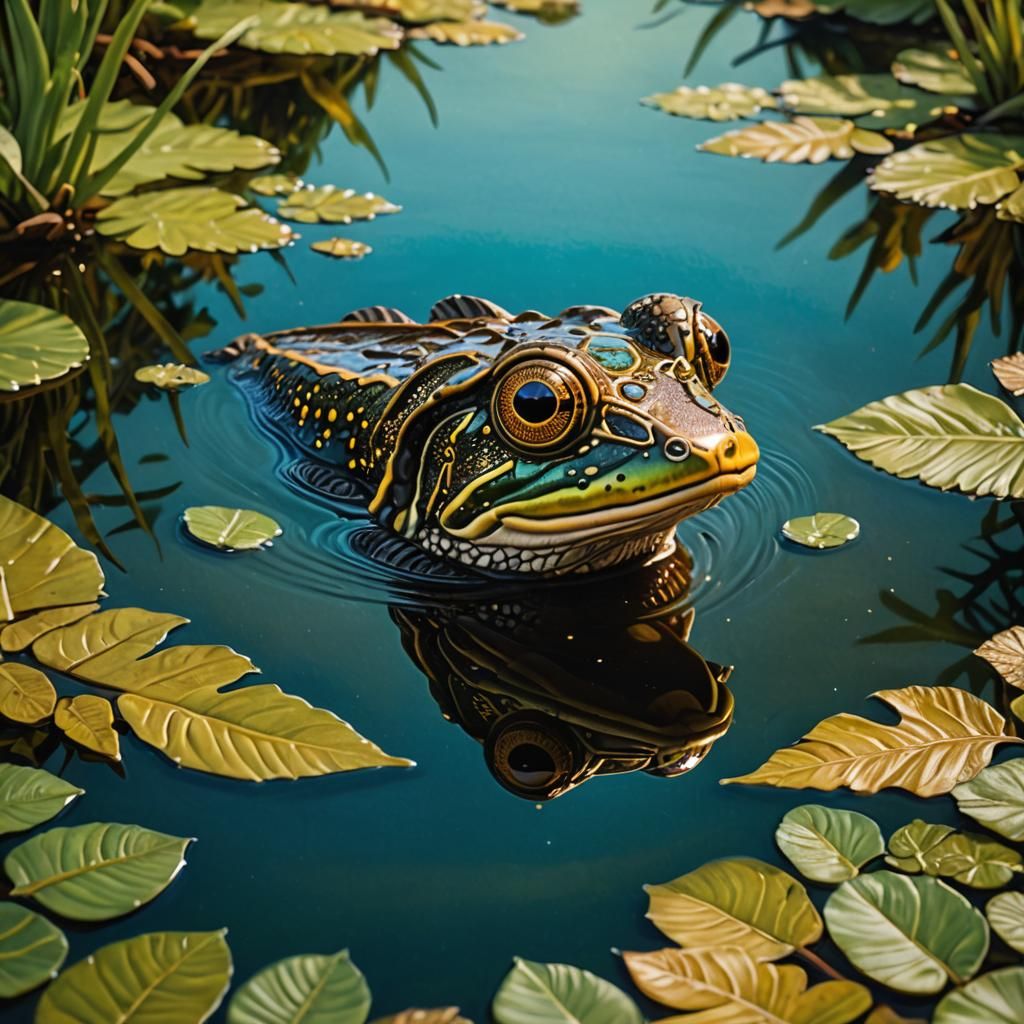 Mudskipper's Stare: Mirrored Alien Landscape in Mixed Media