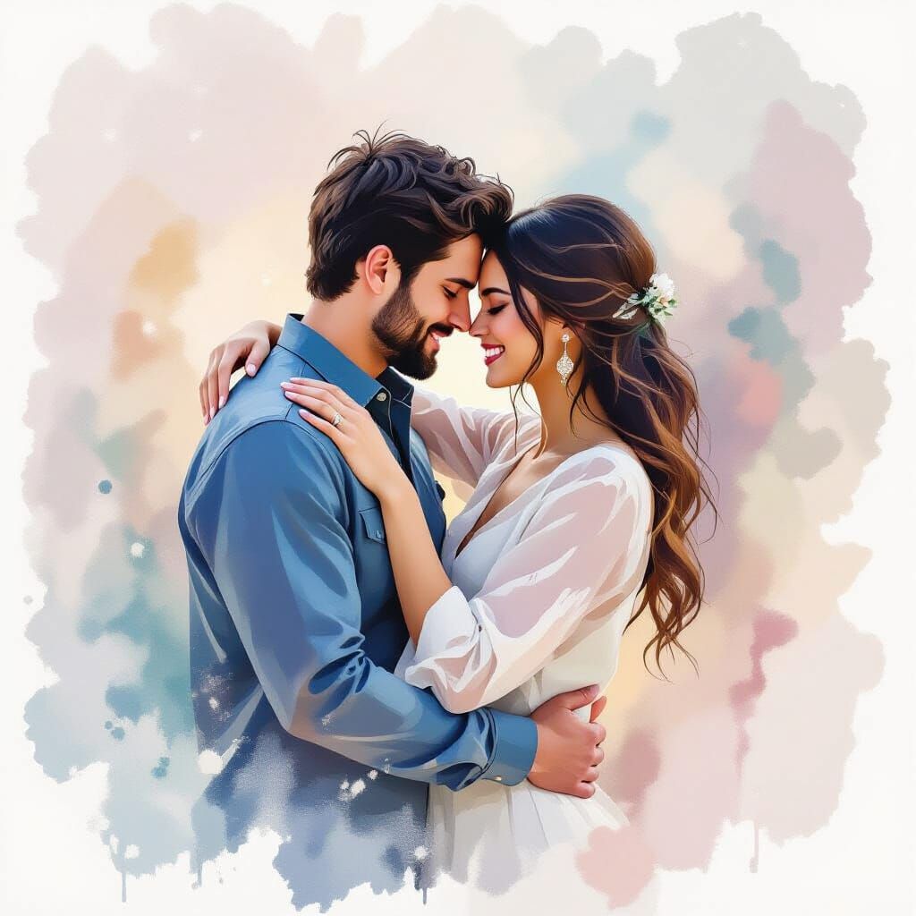 Embracing Couple in Dreamy Abstract Expressionism