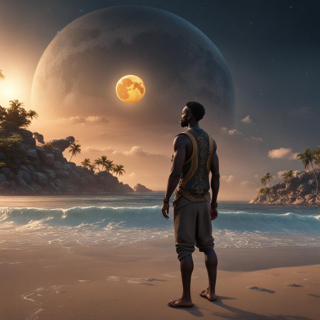 Black Man Contemplates Sun, Moon, and Stars