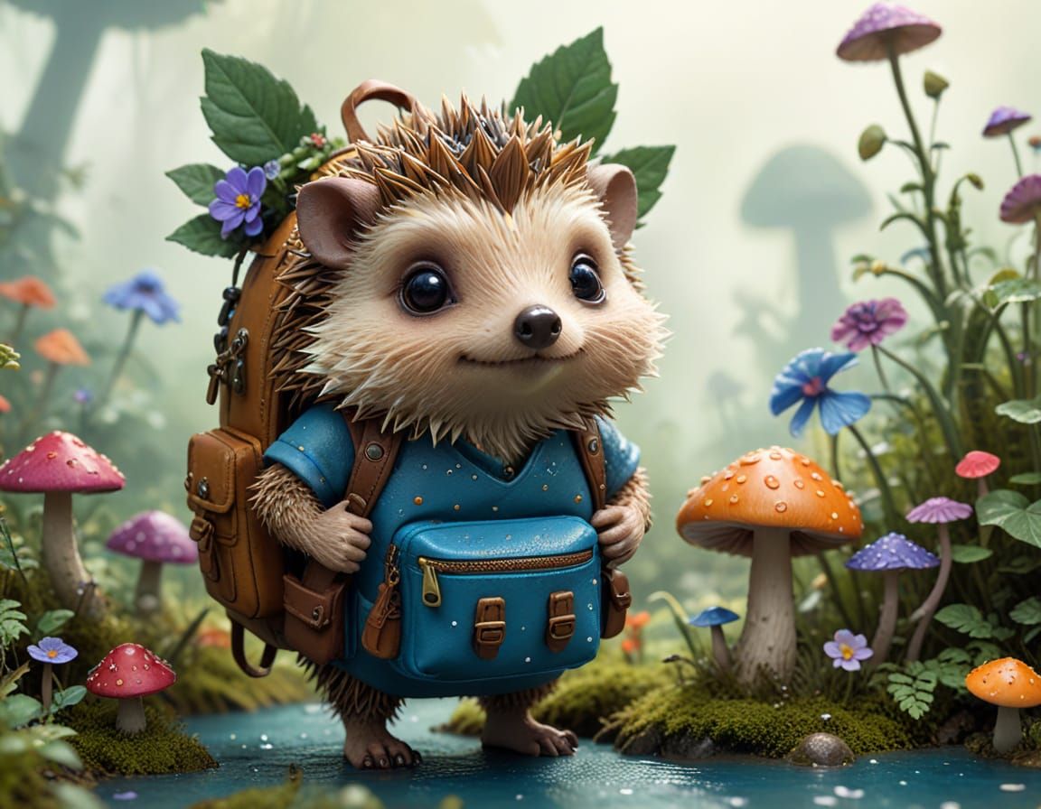 Chibi Hedgehog Explores Giant Mushroom Garden