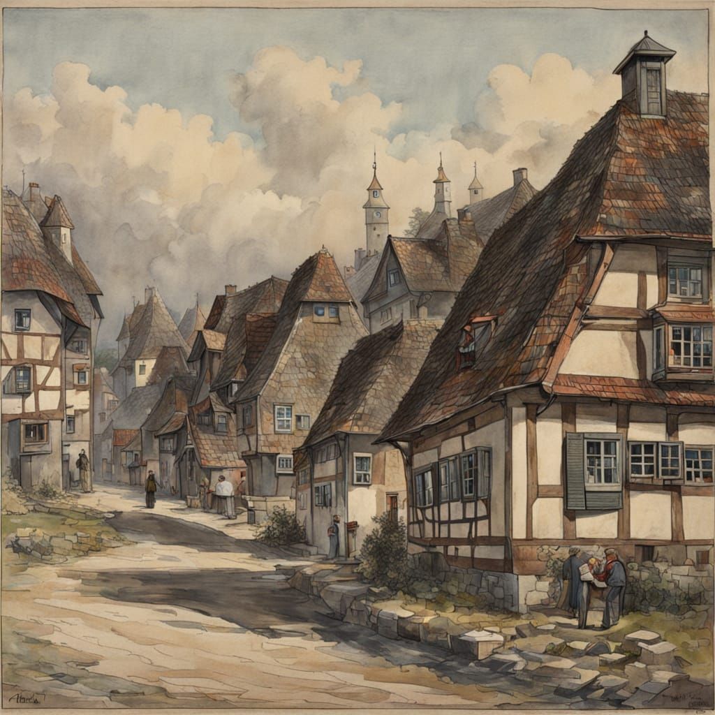 Cartoon Mushroom Village Inspired by Otto Waalkes