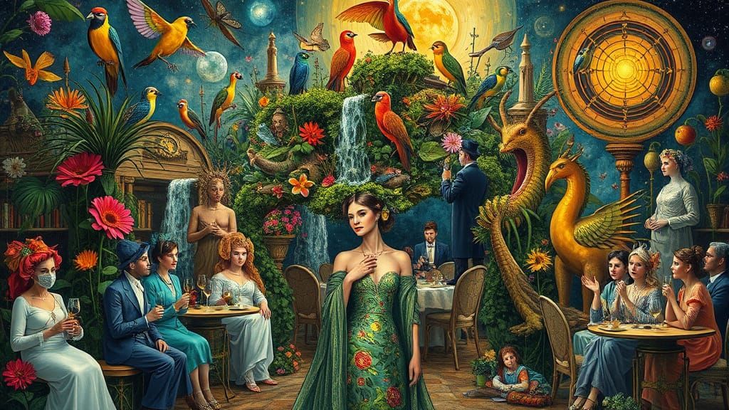 Surreal Garden Party in Dreamlike Fantasy Style