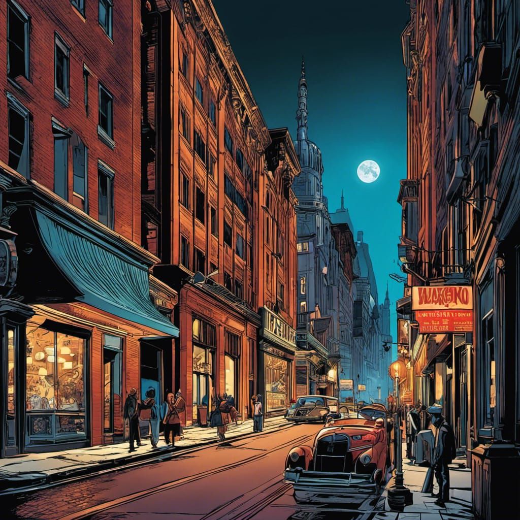 Manhattan Street Scene in Graphic Novel Style