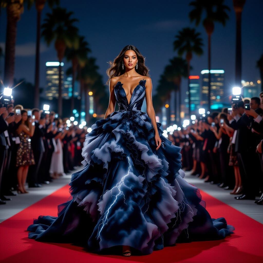Supermodel on Hollywood Red Carpet in Couture Gown
