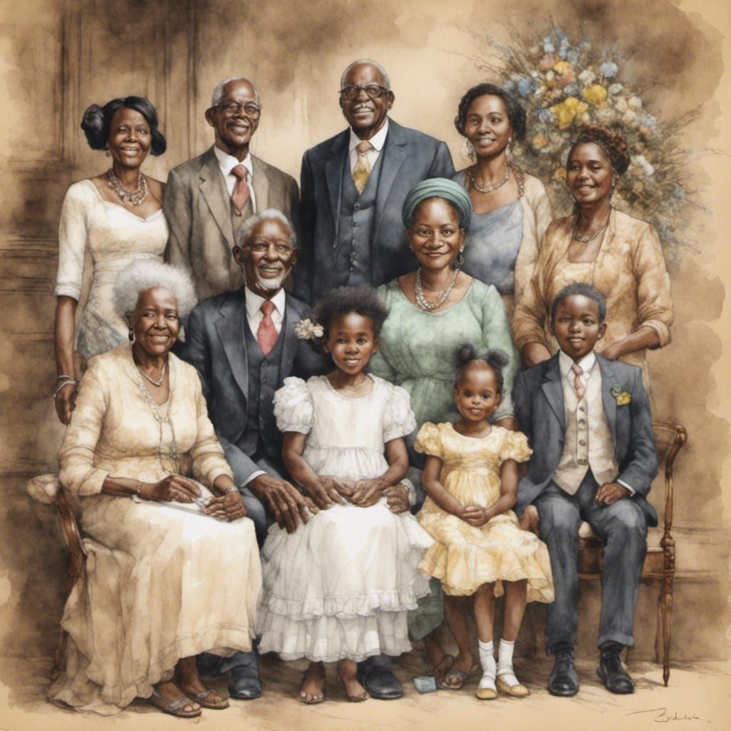 Formal Easter Family Photo in Sketch Style