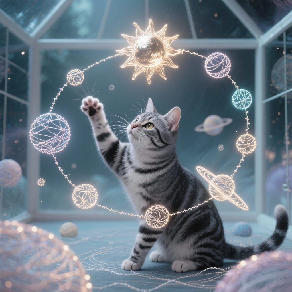 Celestial Cat Batting At Ethereal Planets