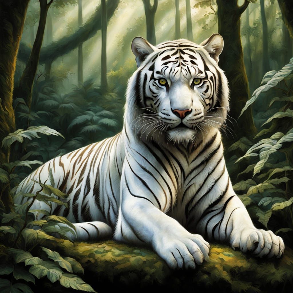 Majestic White Sumatra Tiger in Vibrant Jungle Landscape