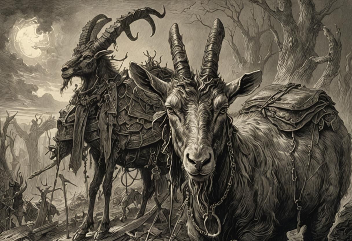 Horned Goat with Saddle, Horror Art